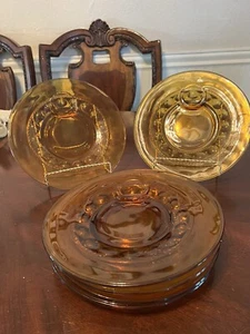 VINTAGE INDIANA GLASS AMBER KINGS CROWN THUMBPRINT 10.5 IN SNACK PLATE - Picture 1 of 6