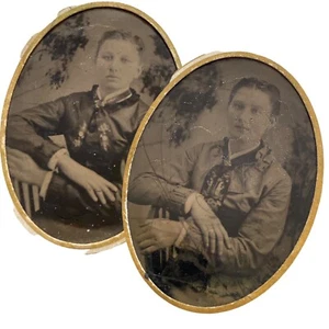 ATQ Circa 1840 1865 Tintype Two Young Girls Sisters - Bild 1 von 3