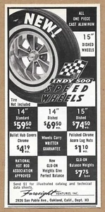 Indy 500 Speed Wheels 15" Dished Foresight Ventures Print Ad Advertisement 1965 - Picture 1 of 3