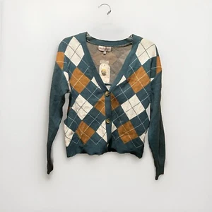 Willow and Wind Argyle Green/Brown Crop Sweater set Size L - Picture 1 of 7