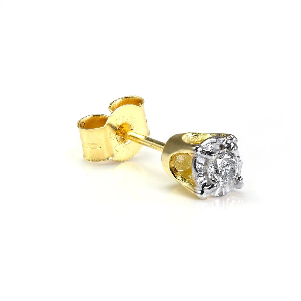 9ct Gold 0.05ct Diamond Square Mens Ear Stud Earring / Single - Image 1 of 2