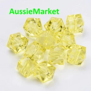 50 x beads 10mm polygon faceted cube yellow colour acrylic plastic jewellery new - Picture 1 of 2