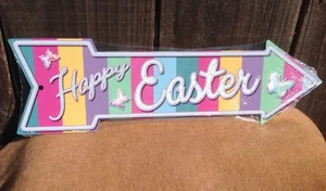 Happy Easter This Way To Arrow Sign Novelty Metal 17" x 5" - Picture 1 of 1