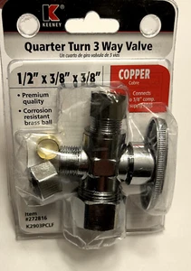 KEENEY # 272816 Quarter Turn 3 Way Valve 1/2" x 3/8" x 3/8" , Copper - New - Picture 1 of 2