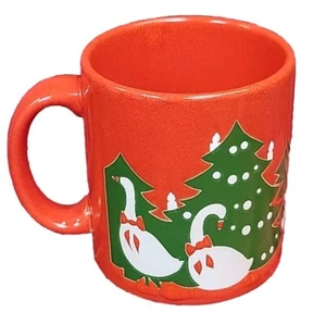 NOS Weihnachtsbaum & weiße Gänse Schleifen Kaffeebecher Tasse West Germany Waechtersbach - Bild 1 von 10