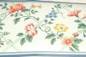 Wallpaper Border Bamboo Lattice Flower Vine Floral Light Blue Blue Trim 163 NIP - Picture 1 of 2
