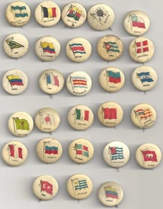 Vintage 1896 Lot of 28 International Flag Pinbacks Advertising Premium Pins - Picture 1 of 2