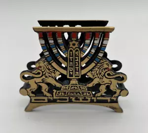 vintage Menorah napkin holder, 2 Lions, Ten Commandments, Jewish - Picture 1 of 5