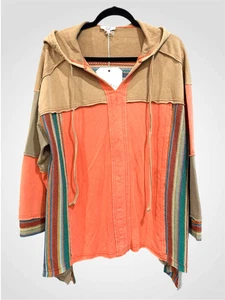 Size S (Oversized) Easel Los Angeles Rainbow Crochet Hood Top in Multicolor - Picture 1 of 11