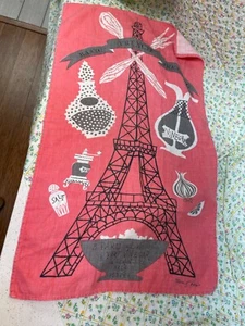 Vintage Tammis Keefe Leinen Tee/Küchentuch FRANZÖSISCHES ANKLEIDUNGSSTÜCK - Eiffelturm Paris - Bild 1 von 4