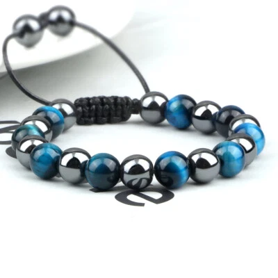 Tiger Eye Hematite Stone Beaded Adjustable Bracelet for Men Women Yoga Healing - Image 1 of 4