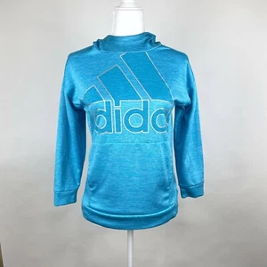 adidas Girls' Size L (14) Blue Cyan Hooded Fleece Tunic Pullover Sweatshirt - Picture 1 of 10