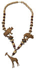 African Safari Necklace Jewelry Animal Wooden Bead Carved Statement Vintage 90s