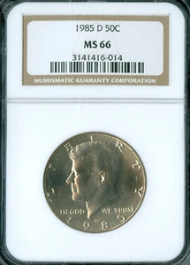 1985 D KENNEDY HALF DOLLAR NGC MS66 . - Picture 1 of 2
