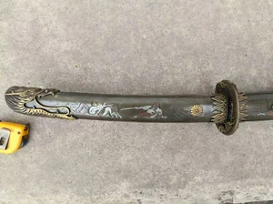 Collectable Japanese Samurai Katana Tachi Sword Folded Steel Dragon Brass Saya* - Picture 1 of 10