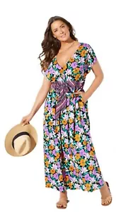 Swimsuits for All Women's Plus Size Stephanie V-Neck Cover Up Maxi Dress 18/20 - Picture 1 of 9