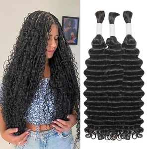 Deep Wave Braiding Hair 150G 20 Inch Bulk Human Hair Mixed Synthetic Curly Braid - Picture 1 of 12
