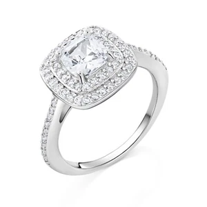 925 Sterling Silver Cushion Cut Halo 5A Cubic Zirconia Ring Engagement Gift Box - Picture 1 of 4