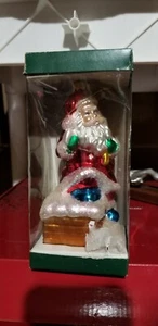 Ornamento Babbo Natale in vetro alto 6" colorato con glitter con scatola - Foto 1 di 4