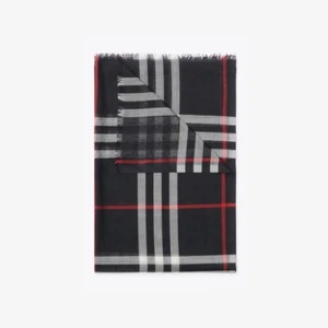 Burberry Scarf Wool & Silk Made In Italy Plaid Size 220X70 - Picture 1 of 7
