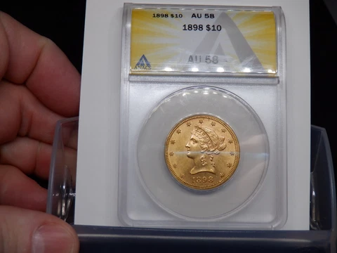 1898 Liberty Head $10 Eagle Gold Coin - ANACS Graded AU58 - Beautiful Coin Cover