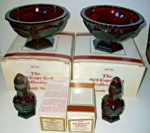 Avon 2 1876 Cape Cod Collection Candy Dishes + 2 1876 Cape Cod Salt Shakers NIB - Picture 1 of 8