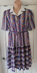 Vintage Verve Drop Waist Floral Print Short Sleeve Midi Dress Belt Size 22 VGC - Picture 1 of 7