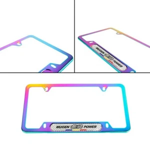 X1 Mugen Neo Chrome Stainless Steel License Plate Frame Carbon Fiber Emblem - Picture 1 of 5