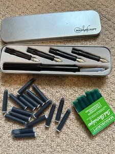Manuscript Calligraphy pen in box, various nibs black green ink vintage quality - Picture 1 of 6