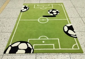 Modern Soccer Pitch Pile Rug Wool Rug Luxury Football Design Handcraft - Picture 1 of 5