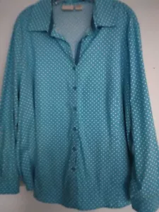 Plus 2X Teal blue w/ white polka dot cotton blouse. Excellent condition - Picture 1 of 5