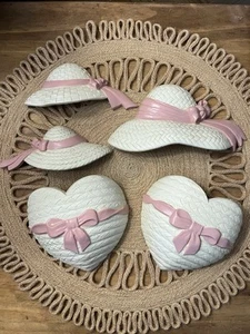 Burwood Pink And White Bonnet Hats And Heart Wall Pockets - Picture 1 of 4
