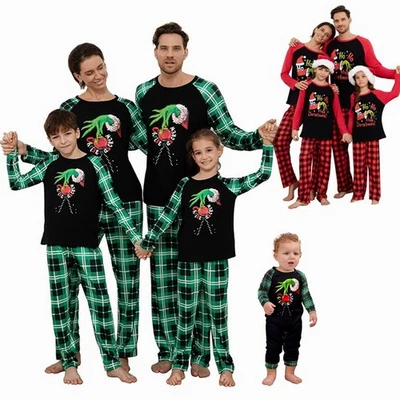 MARKENLOS Weihnachts Pyjama Set Familie Matching Eltern Kind Schlafanzug kuschelig
