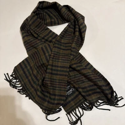 Christian Dior Monsieur Cashmaire Unisex Scarf Brown Green Blue Stripped Fringes - Image 1 of 4