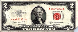 1953-B  $2 Red Seal Legal Tender F-VF-Fr. 1511 - Picture 1 of 3