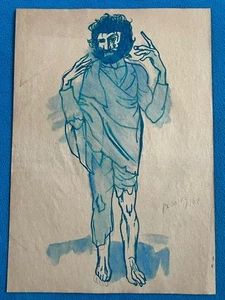 PABLO PICASSO drawing and painting on old paper signed stamped vintage - Picture 1 of 2