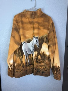 Trail Crest Zip up Mens Large Fleece Horse Print Zip Pockets Western Outdoors - Picture 1 of 11