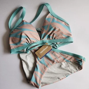 NWT Patagonia Size S Two Piece Bikini Set Non-Slip Eucalytpus Fronds Peach Green - Picture 1 of 24