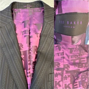 Ted Baker London Jacket Mens Black Stripe Sport Coat 44L Purple Italy Corpcore - Picture 1 of 18