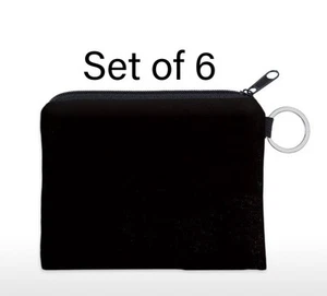 Set Of 6 Black Soft Men Women Card Coin Zipper Polyester Wallet Pouch Bag Lot - Picture 1 of 3