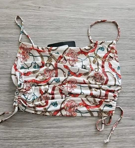 Fashion Nova donna piccolo cropped top regolabile increspato nuovo con etichetta NB600 - Foto 1 di 7