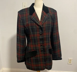 INTERNATIONAL SCENE 12 Blazer Jacket Plaid  Velvet Trim Equestrian Preppy Y2K - Picture 1 of 15