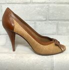 Moschino CheapandChic Straw Bow Accents Peep Toe Pumps Brown Size 40