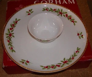 Gorham China Navidad Fiesta Acebo Chip N Dip Set Borde Dorado 12" y Caja - Imagen 1 de 1