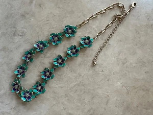 Blume Halskette - Emaille - Türkis & Lila mit Strass Mitte verstellbar 16-19" - Bild 1 von 2