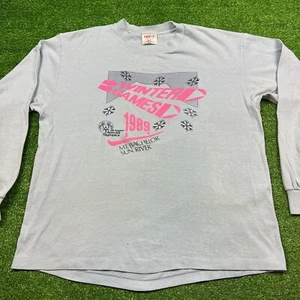 Vintage 1989 Winter Games Mt. Bachelor Sun River Long Sleeve T-Shirt Blue Sz XL - Picture 1 of 11