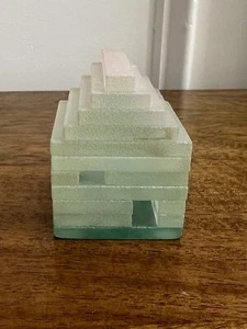 1990s Mary Kay Simoni Art Layered Glass Building Paperweight Green Frosted 2.5”H - Picture 1 of 7