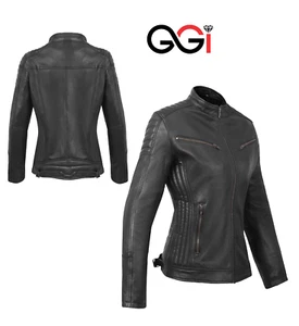 Chaqueta acolchada de espuma elegante premium hecha de cuero de vaca real Get Geared para mujer - Imagen 1 de 12