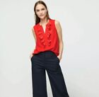 NWT J. Crew Ruffle Front Top in Satin Crepe Red Womens L Blouse Sleeveless Vneck
