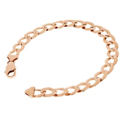 10k Rose Gold Solid Flat Cuban Curb Link Chain Bracelet 7.5" 9mm 14.2 grams - Image 1 of 4